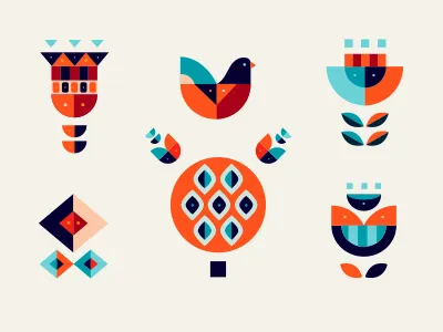 geometric flowers bird elements flower geometric