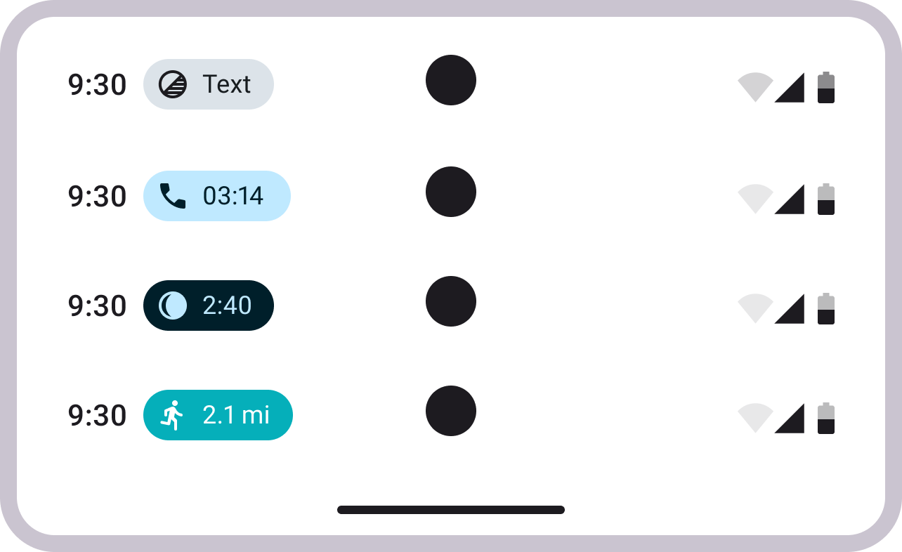 Live Updates notification chip concepts for Android android concept notifications ui