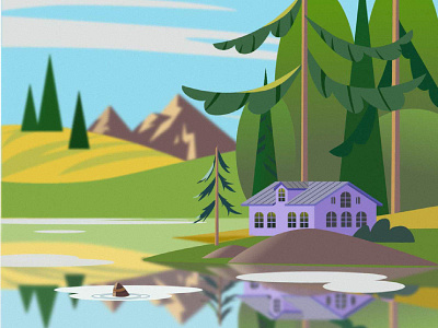 House by the lake/Adobe Illustrator graphic design illustration vector