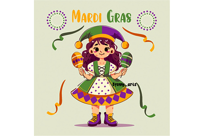 Mardi Gras with Colorful Jester Girl with Masks Illustration background carnaval carnival celebration cheering dance entertainment event feast festival festive jester mask masking masquerade music parade party show showing