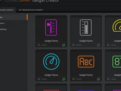 Gadget browser charts dark dashboards data visualization gadgets gauges grid icons layout ui ux
