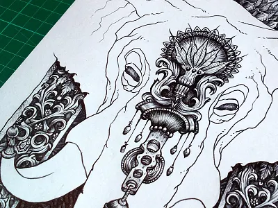 Elephant - The Jailer ballpoint black drawing elephant illumination ink