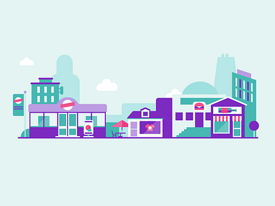 Shopping street business city illustration patswerk shop skyline supermarket urban vector