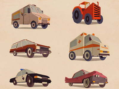 Cars ambulance cadillac car giordano poloni ice cream police station wagon tractor van