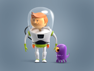 Astronaut 3d alien astronaut boy character illustration