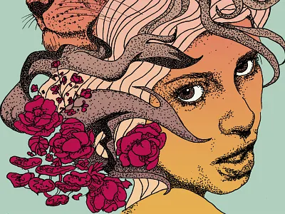 Lioness Recolor digital female illustration lioness print