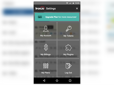 User Settings Navigation app flat iron.io mobile navigation settings ui ux