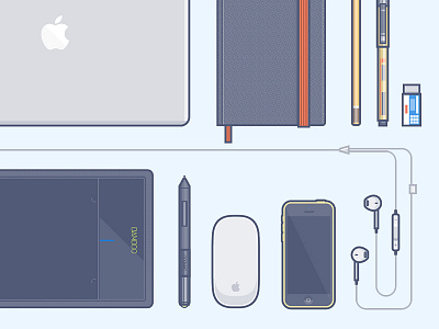 Work tools 5c bamboo earpods illustration iphone macbook moleskine stuff tools vector wacom work