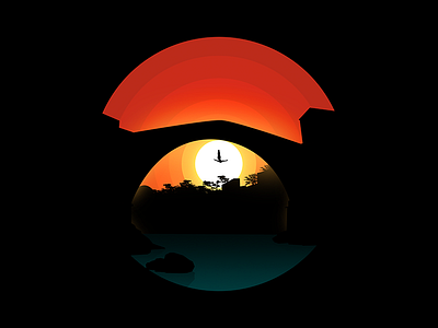 Jumping off the Old Bridge circle flat fly illustration mostar old bridge shadow sun sunset vector