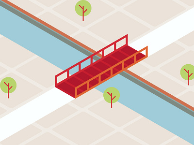 A small bridge bridge colorful illustration isometric perspective