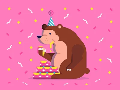 Hey Dribbble! bear cake celebrate company confetti dribbble frosting grizzly makers party
