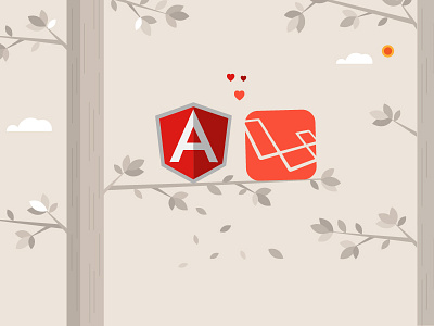 Angular <3 Laravel Illustration angularjs bark beige branches brown illustration laravel leaves love orange red trees