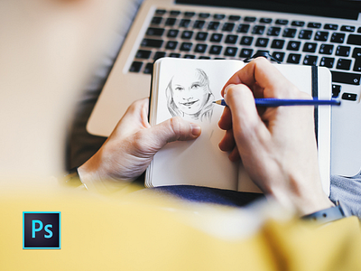 Jimi’s Sketchbook Mockup macbook mockup pencil photo psd sketchbook smart object