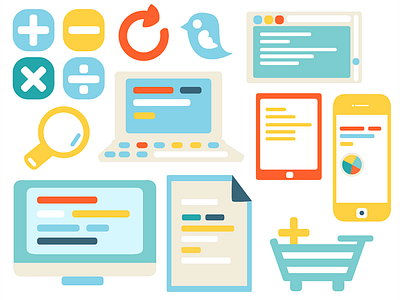 Technology Set colorful illustration internet media shopping social technology vector