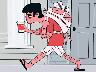 monday class backpack illustration people pink red student tonal