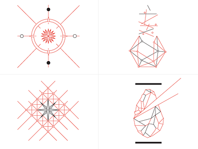 Thesis chapter illustrations compass gird cells hexagon illustration line work stone knife thesis two tone