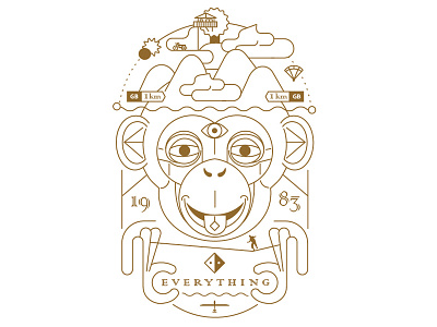 Everything animal balance cloud illustration line monkey mountains portrait vector