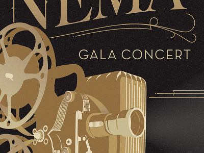 Cinema Poster WIP cinema gold illustration movie music music note poster projector