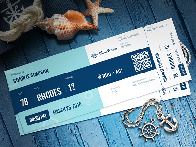 Round Trip Ticket anchor blue chain ferry rhodes sea shell starfish ticket trip wheel