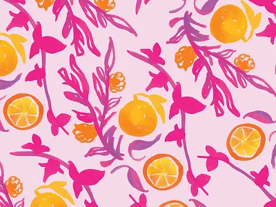 Oranges & Blossoms bold bright design illustration painting pattern pattern design watercolour