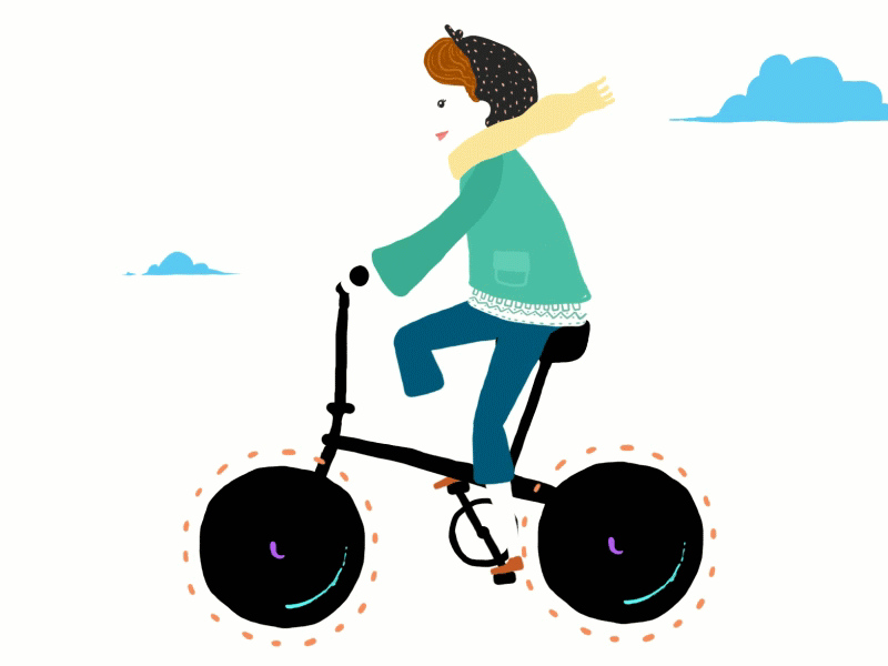 riding my new bike 2d animation bike dahon gif girl happiness illustration riding