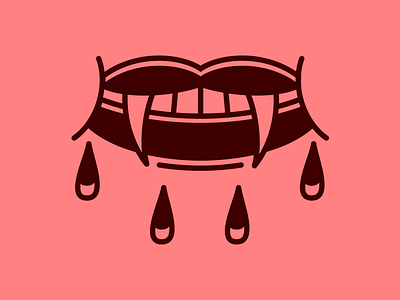 Funky tattoo inspired lips blood cheeks drips illustration line lips stroke tattoo teeth vampire