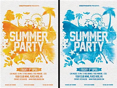 Summer Party beach party club easter event flyer poster srping summer summer party water color
