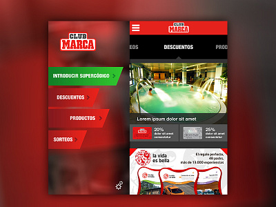 Sidebars and coverpage app screens ana rebeca perez app coverpage design ios marca modern red sidebars sport ui ux