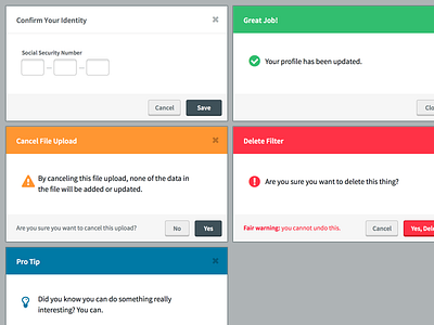 Modals buttons confirm error icons messages modals