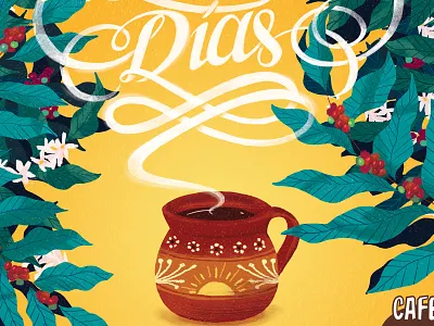Buenos Días aroma coffee coffee plant coffee tree cup illustration lettering mexican coffee