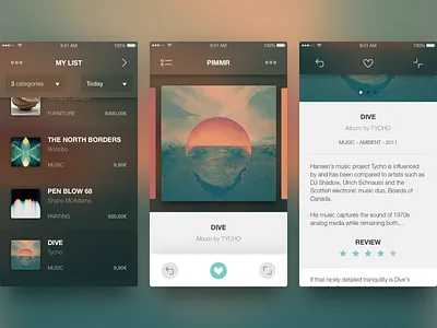 Pimmr three app concept gallery gesture list music pimmr