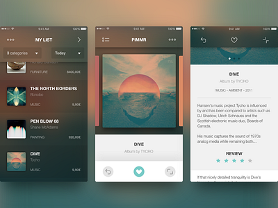 Pimmr three app concept gallery gesture list music pimmr