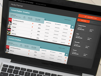 Media Buying Site Plan Builder app clarity clean clear grid media planner touch ui