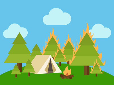 Wildfire blue camping fire flame forest illustration sky trees wildfire