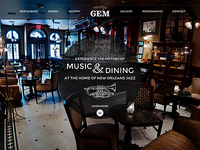 Little Gem Website Refresh Design background image bar desktop jazz music restaurant scrolling simple vintage website