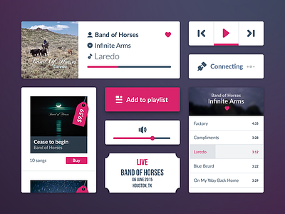 Ui elements music db buy design elements kit music play playlist sale timeline ui web