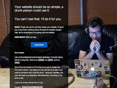 TheUserIsDrunk.com background image minimal transparent website