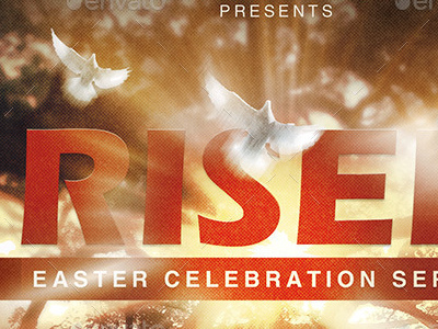 Risen Church Flyer Template easter good friday layered light loswl passion of christ resurrection risen sermon small flyer tree typographic flyer