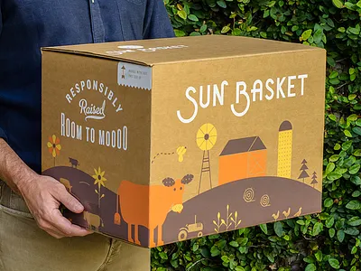 Sun Basket Packaging california custom type delivery farm flowers illustration logo organic packaging script startup typography