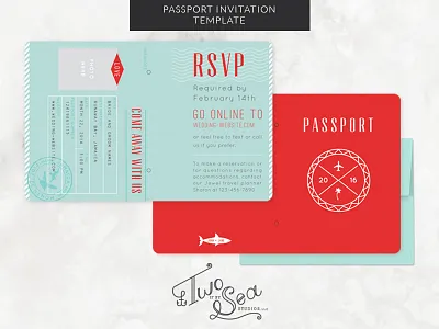 Wedding Passport Invitation Template celebration destination invitation invite party passport shark stamp template tropical typography wedding
