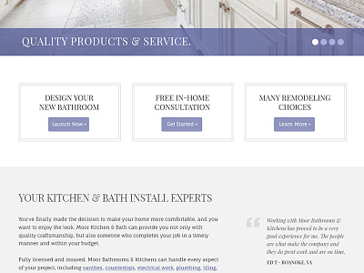 Content Detail - Kitchen & Bath site blue buckets buttons carousel jquery purple testimonials ui ux