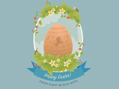 Happy Easter! card easter ebdots egg eigh black dots flowers happy illustration spring