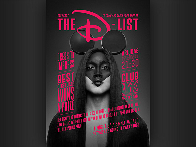 The D-List club disney ears flyer font graphic design hair magenta mickey mouse party poster triangle