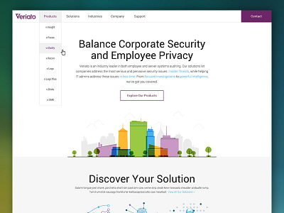 Veriato: Corporate Rebrand chart dashboard features graph homepage icons menu nav product ui web website