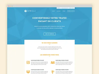 Beyable Website background features ghost button home icons menu polygon responsive tagline title website yellow