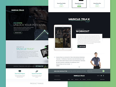 MuscleTrax Landing Page app clean dark design fitness gym homepage landingpage product startup web workout