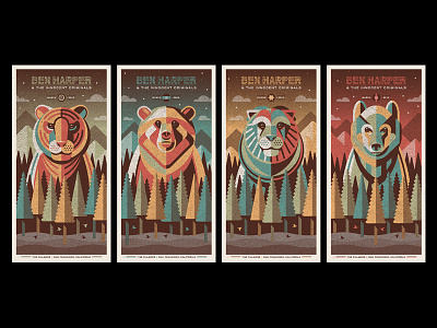 Ben Harper & The Innocent Criminals Poster Series animal bear clouds dan kuhlken dkng lion mountains nathan goldman san francisco tiger trees wolf