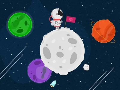 Space Mission astronaut charcter debut design dribbble first shot flat graphic illustration invitation space