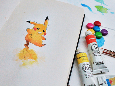 Pikachu brush colorful electric gems moleskin pikachu pokemon watercolor yellow