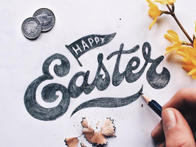 Happy Easter art design drawing lettering type typography work
